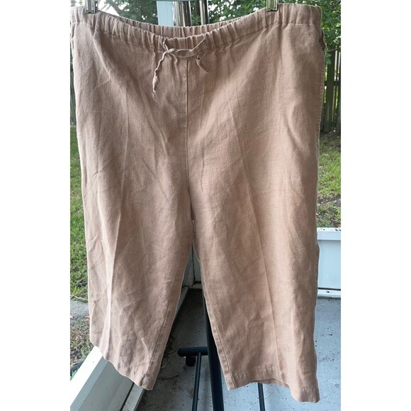 Orvis Sz Small 6 8 100% Linen Wide Leg Cropped Pants Brown Tan Beachy Comfort - Picture 7 of 10